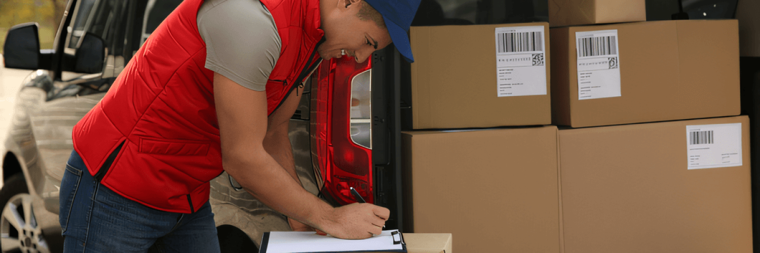 Livreur souriant cartons shutterstock_1920307352
