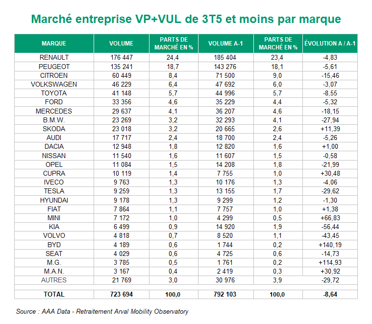 Parts de marché constructeurs par marque année 2025